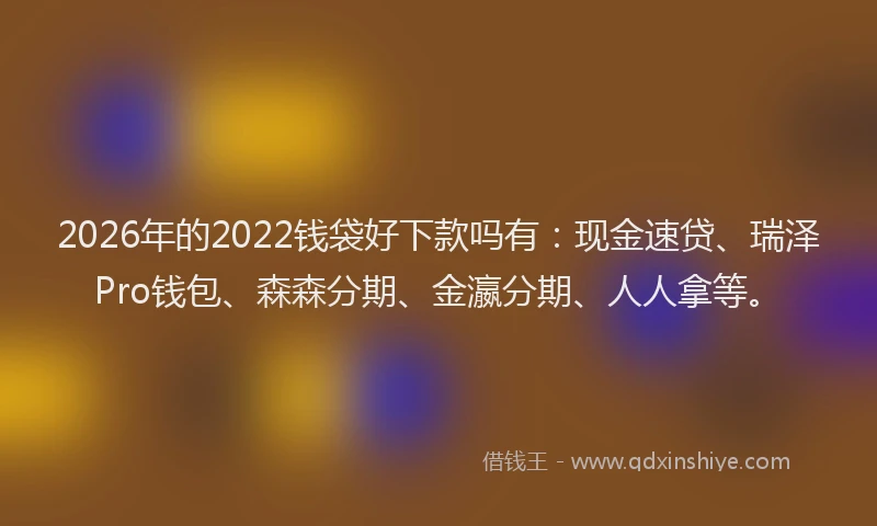 2026年的2022钱袋好下款吗有：现金速贷、瑞泽Pro钱包、森森分期、金瀛分期、人人拿等。