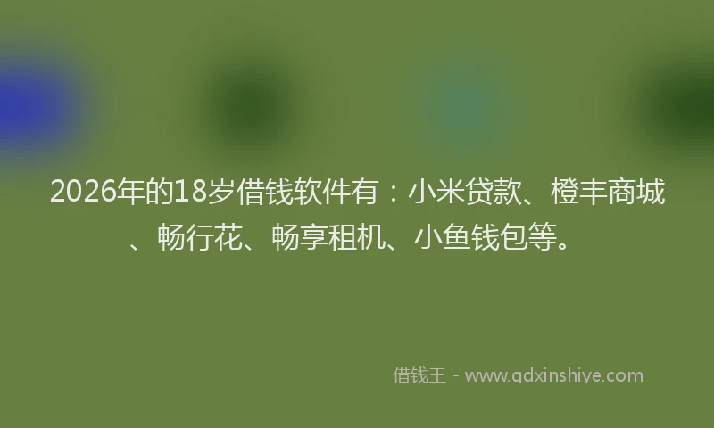 2026年的18岁借钱软件有：小米贷款、橙丰商城、畅行花、畅享租机、小鱼钱包等。