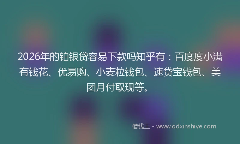 2026年的铂银贷容易下款吗知乎有：百度度小满有钱花、优易购、小麦粒钱包、速贷宝钱包、美团月付取现等。