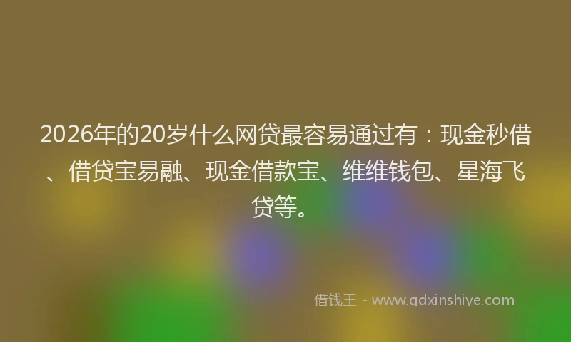 2026年的20岁什么网贷最容易通过有：现金秒借、借贷宝易融、现金借款宝、维维钱包、星海飞贷等。