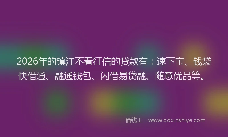 2026年的镇江不看征信的贷款有：速下宝、钱袋快借通、融通钱包、闪借易贷融、随意优品等。