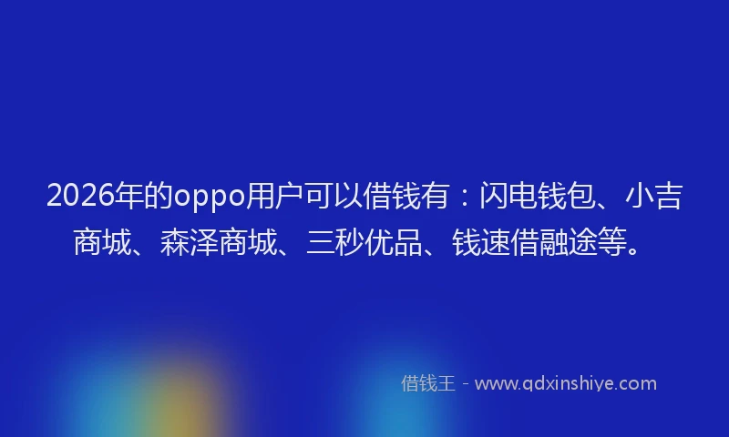 2026年的oppo用户可以借钱有：闪电钱包、小吉商城、森泽商城、三秒优品、钱速借融途等。
