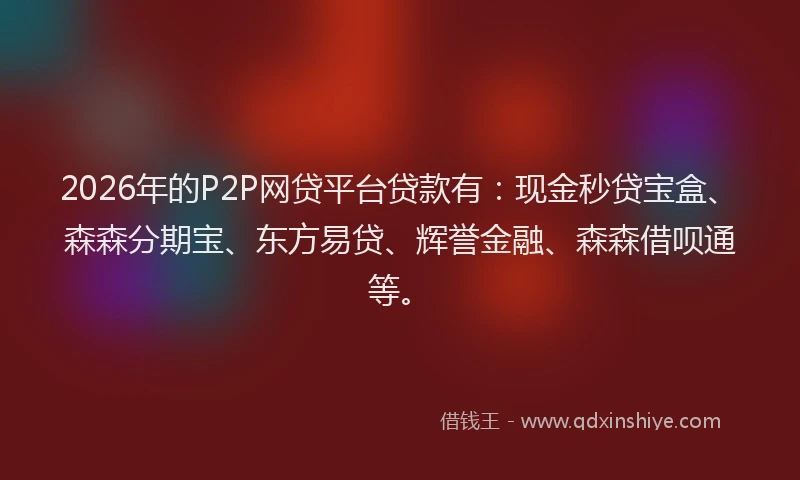 2026年的P2P网贷平台贷款有：现金秒贷宝盒、森森分期宝、东方易贷、辉誉金融、森森借呗通等。