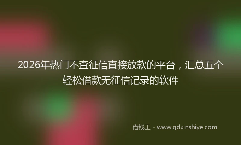 2026年热门不查征信直接放款的平台，汇总五个轻松借款无征信记录的软件