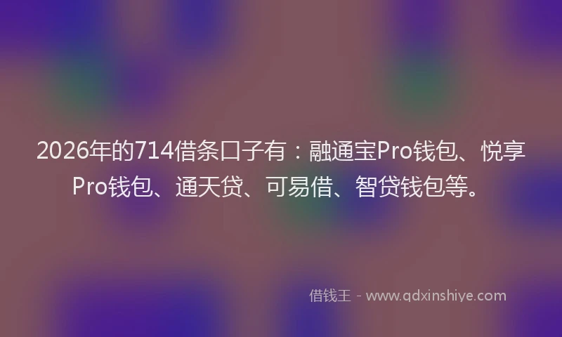 2026年的714借条口子有：融通宝Pro钱包、悦享Pro钱包、通天贷、可易借、智贷钱包等。