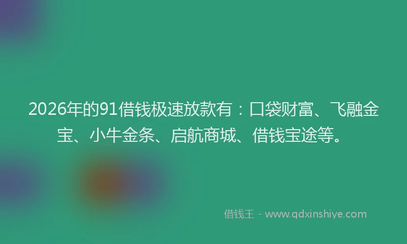2026年的91借钱极速放款有：口袋财富、飞融金宝、小牛金条、启航商城、借钱宝途等。