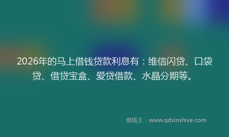 2026年的马上借钱贷款利息有：维信闪贷、口袋贷、借贷宝盒、爱贷借款、水晶分期等。