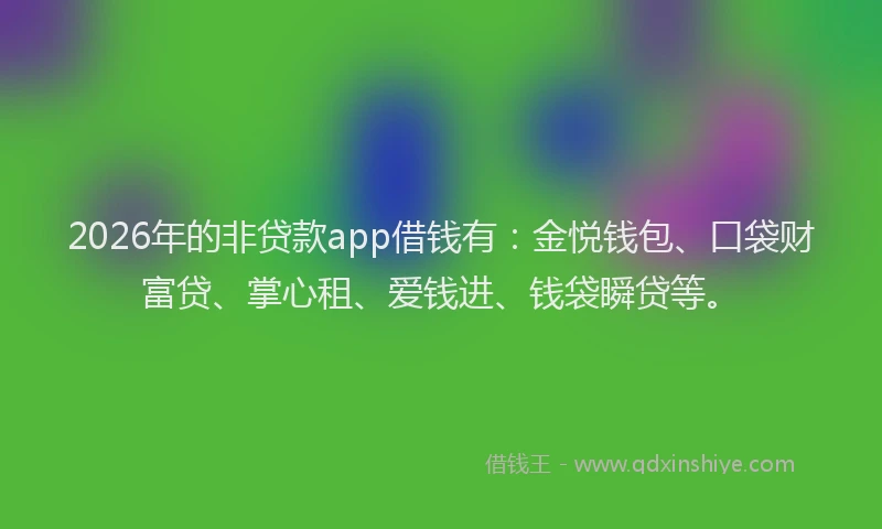 2026年的非贷款app借钱有：金悦钱包、口袋财富贷、掌心租、爱钱进、钱袋瞬贷等。