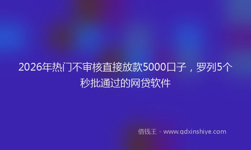 2026年热门不审核直接放款5000口子，罗列5个秒批通过的网贷软件