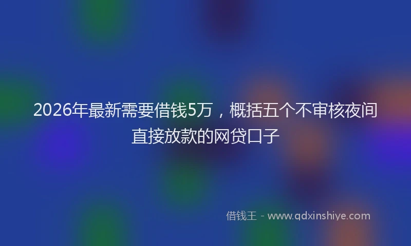 2026年最新需要借钱5万，概括五个不审核夜间直接放款的网贷口子