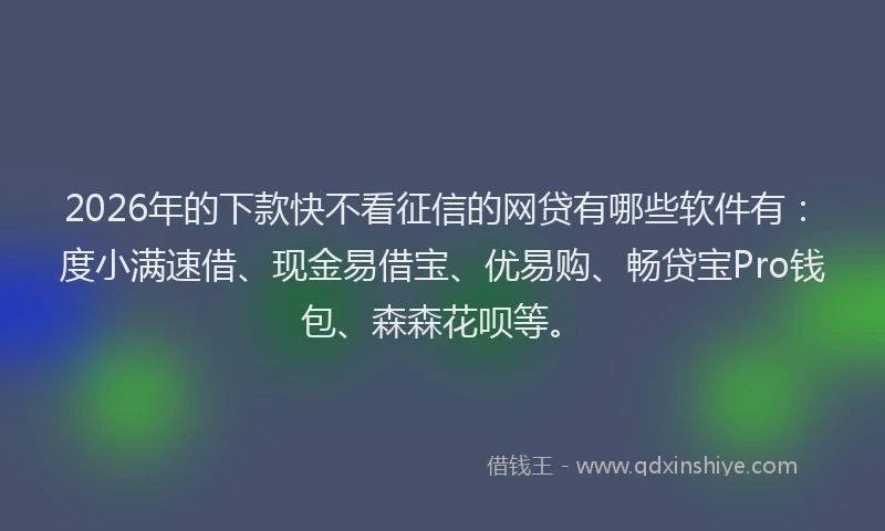 2026年的下款快不看征信的网贷有哪些软件有：度小满速借、现金易借宝、优易购、畅贷宝Pro钱包、森森花呗等。