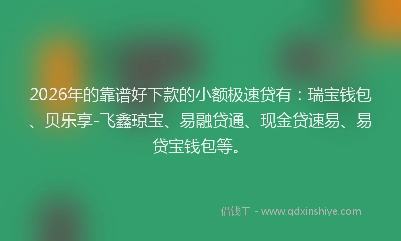 2026年的靠谱好下款的小额极速贷有：瑞宝钱包、贝乐享-飞鑫琼宝、易融贷通、现金贷速易、易贷宝钱包等。