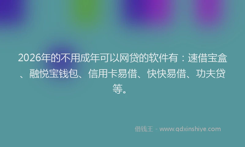 2026年的不用成年可以网贷的软件有：速借宝盒、融悦宝钱包、信用卡易借、快快易借、功夫贷等。