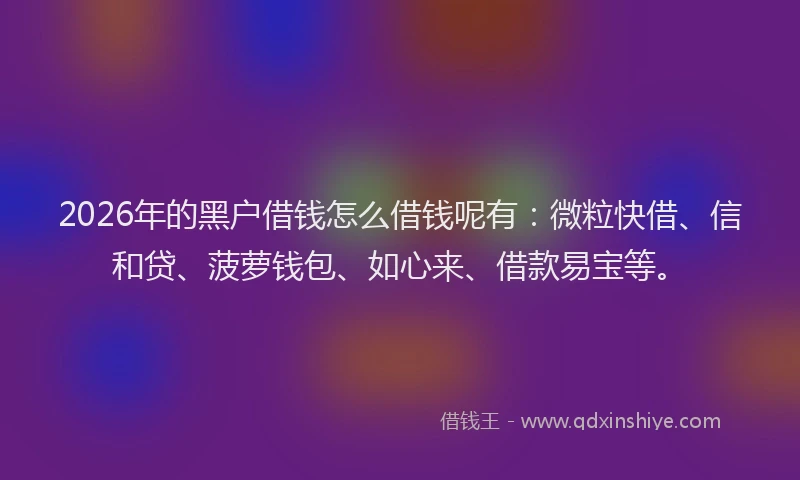 2026年的黑户借钱怎么借钱呢有：微粒快借、信和贷、菠萝钱包、如心来、借款易宝等。