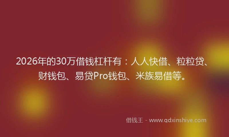2026年的30万借钱杠杆有：人人快借、粒粒贷、财钱包、易贷Pro钱包、米族易借等。