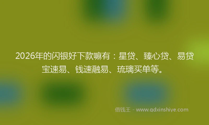 2026年的闪银好下款嘛有：星贷、臻心贷、易贷宝速易、钱速融易、琉璃买单等。