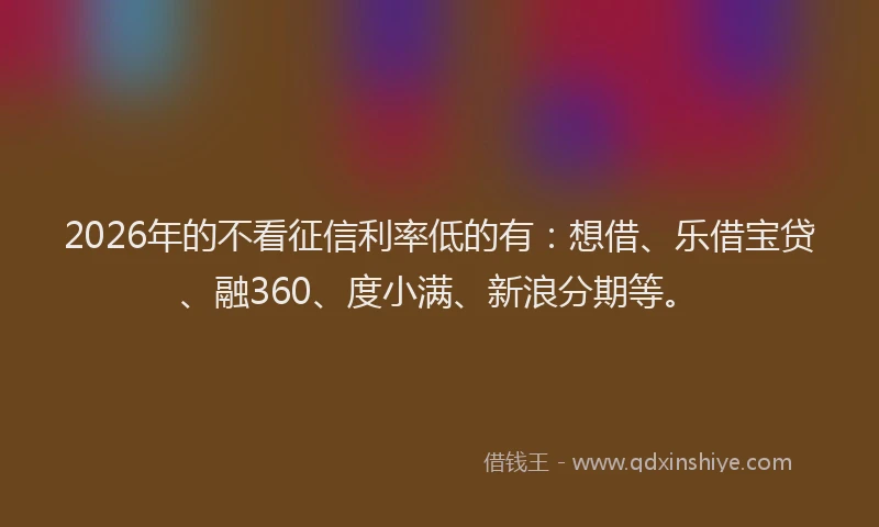 2026年的不看征信利率低的有：想借、乐借宝贷、融360、度小满、新浪分期等。