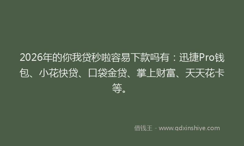2026年的你我贷秒啦容易下款吗有：迅捷Pro钱包、小花快贷、口袋金贷、掌上财富、天天花卡等。