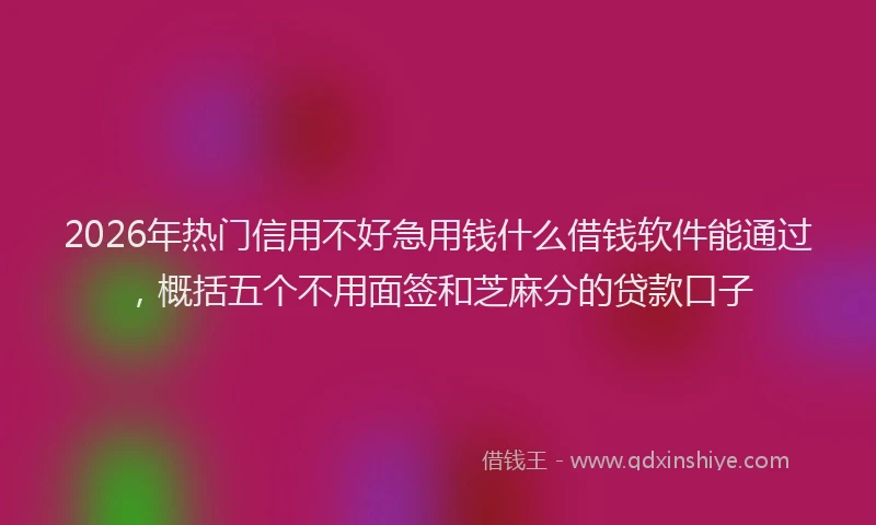 2026年热门信用不好急用钱什么借钱软件能通过，概括五个不用面签和芝麻分的贷款口子