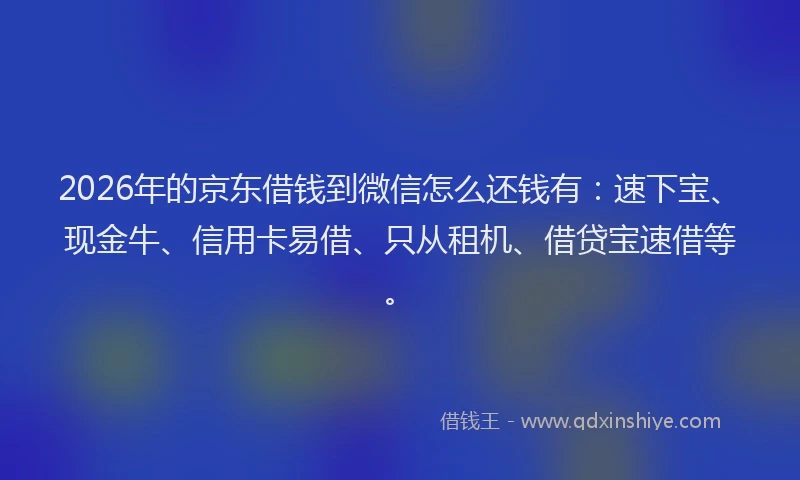 2026年的京东借钱到微信怎么还钱有：速下宝、现金牛、信用卡易借、只从租机、借贷宝速借等。