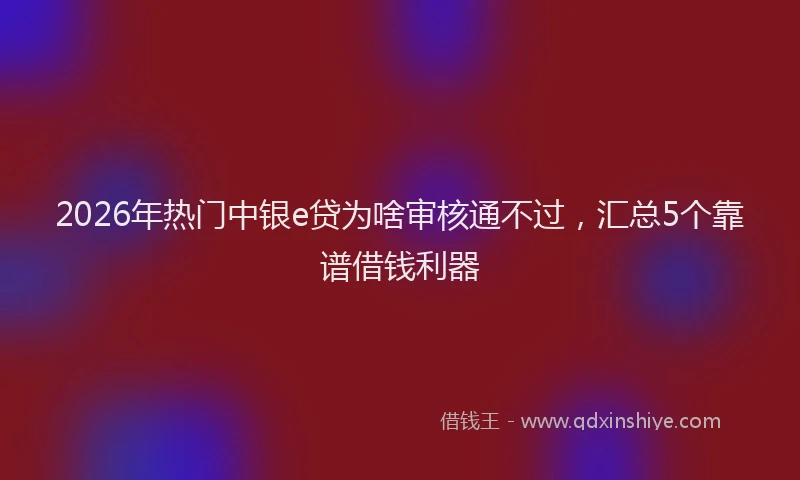 2026年热门中银e贷为啥审核通不过，汇总5个靠谱借钱利器
