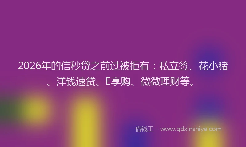 2026年的信秒贷之前过被拒有：私立签、花小猪、洋钱速贷、E享购、微微理财等。