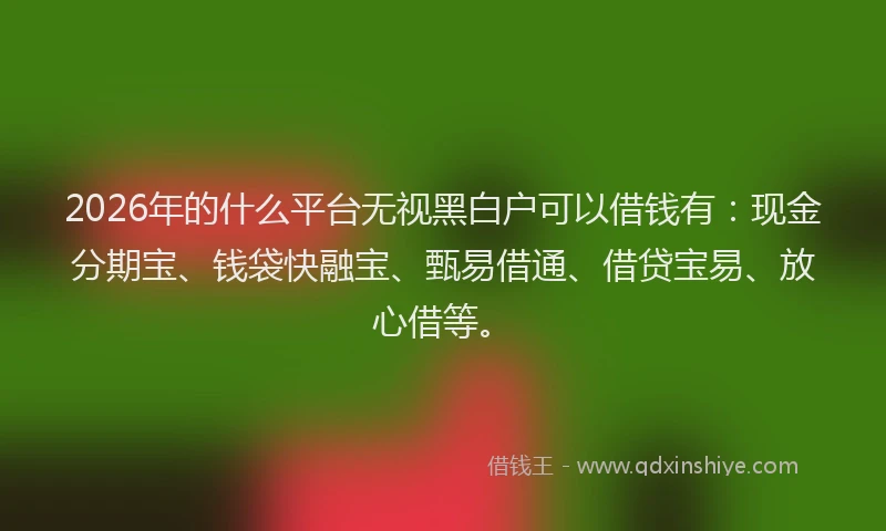 2026年的什么平台无视黑白户可以借钱有：现金分期宝、钱袋快融宝、甄易借通、借贷宝易、放心借等。
