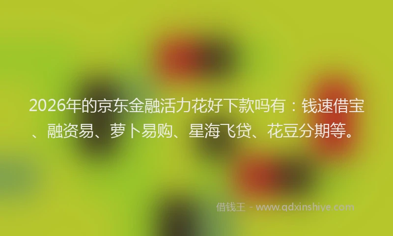 2026年的京东金融活力花好下款吗有：钱速借宝、融资易、萝卜易购、星海飞贷、花豆分期等。