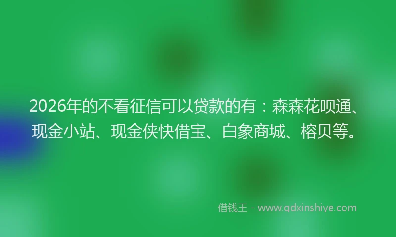 2026年的不看征信可以贷款的有：森森花呗通、现金小站、现金侠快借宝、白象商城、榕贝等。