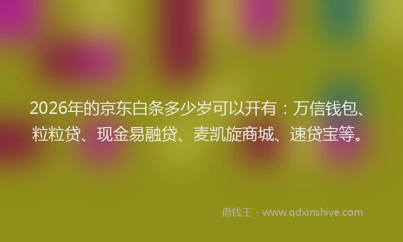 2026年的京东白条多少岁可以开有：万信钱包、粒粒贷、现金易融贷、麦凯旋商城、速贷宝等。