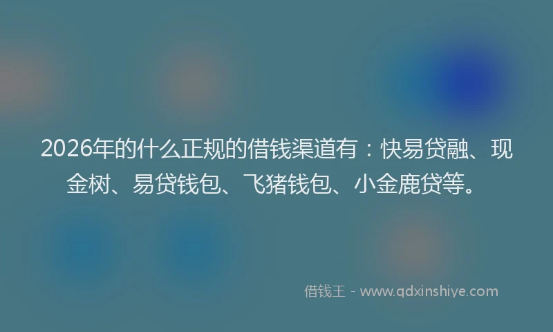 2026年的什么正规的借钱渠道有：快易贷融、现金树、易贷钱包、飞猪钱包、小金鹿贷等。