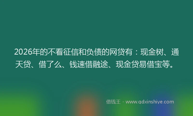 2026年的不看征信和负债的网贷有：现金树、通天贷、借了么、钱速借融途、现金贷易借宝等。
