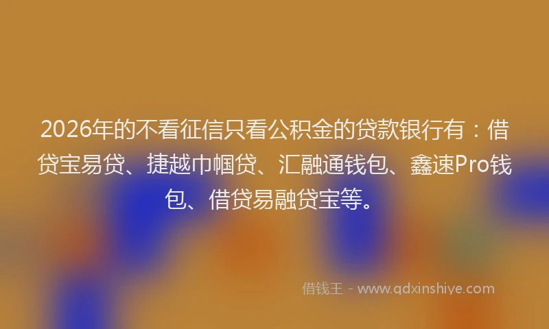 2026年的不看征信只看公积金的贷款银行有：借贷宝易贷、捷越巾帼贷、汇融通钱包、鑫速Pro钱包、借贷易融贷宝等。