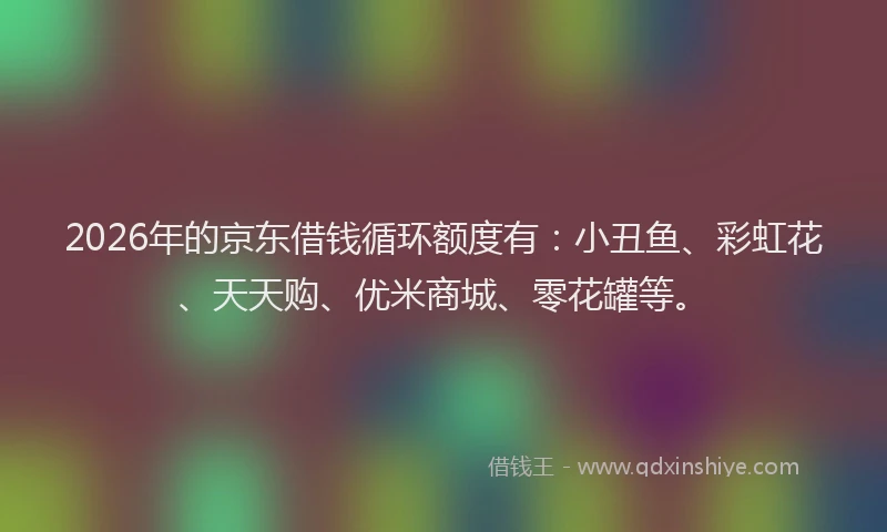 2026年的京东借钱循环额度有：小丑鱼、彩虹花、天天购、优米商城、零花罐等。