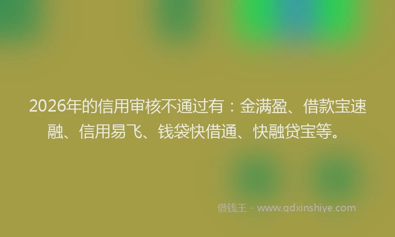 2026年的信用审核不通过有：金满盈、借款宝速融、信用易飞、钱袋快借通、快融贷宝等。