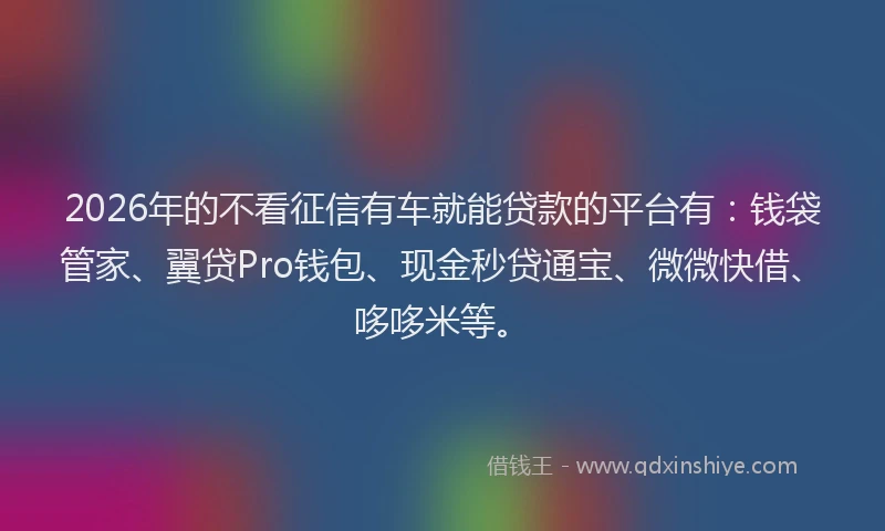 2026年的不看征信有车就能贷款的平台有：钱袋管家、翼贷Pro钱包、现金秒贷通宝、微微快借、哆哆米等。