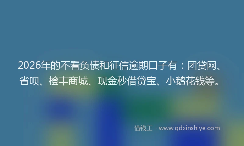 2026年的不看负债和征信逾期口子有：团贷网、省呗、橙丰商城、现金秒借贷宝、小鹅花钱等。