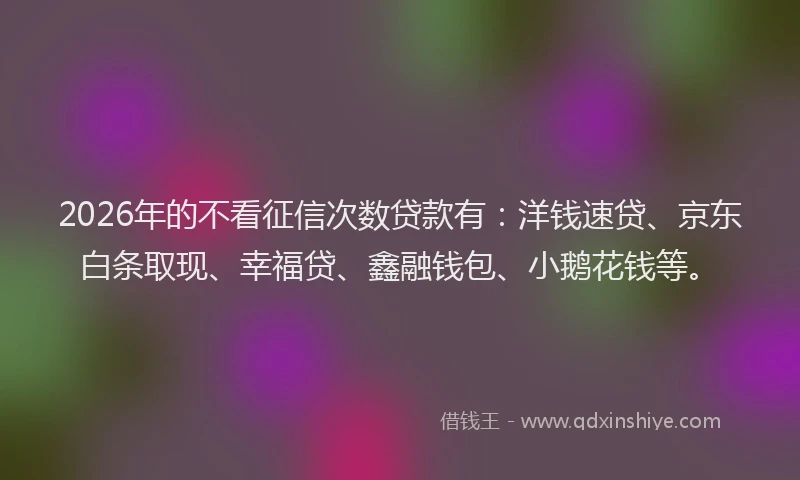2026年的不看征信次数贷款有：洋钱速贷、京东白条取现、幸福贷、鑫融钱包、小鹅花钱等。