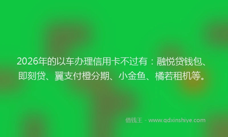 2026年的以车办理信用卡不过有：融悦贷钱包、即刻贷、翼支付橙分期、小金鱼、橘若租机等。