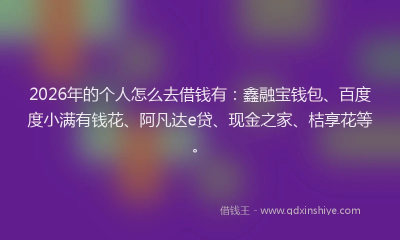 2026年的个人怎么去借钱有：鑫融宝钱包、百度度小满有钱花、阿凡达e贷、现金之家、桔享花等。