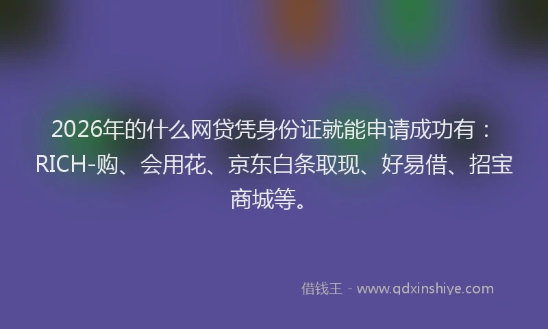 2026年的什么网贷凭身份证就能申请成功有：RICH-购、会用花、京东白条取现、好易借、招宝商城等。