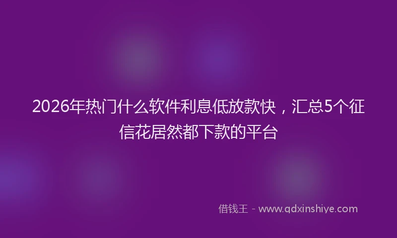 2026年热门什么软件利息低放款快，汇总5个征信花居然都下款的平台