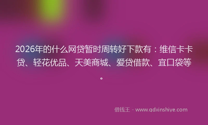 2026年的什么网贷暂时周转好下款有：维信卡卡贷、轻花优品、天美商城、爱贷借款、宜口袋等。
