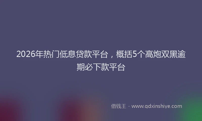 2026年热门低息贷款平台，概括5个高炮双黑逾期必下款平台