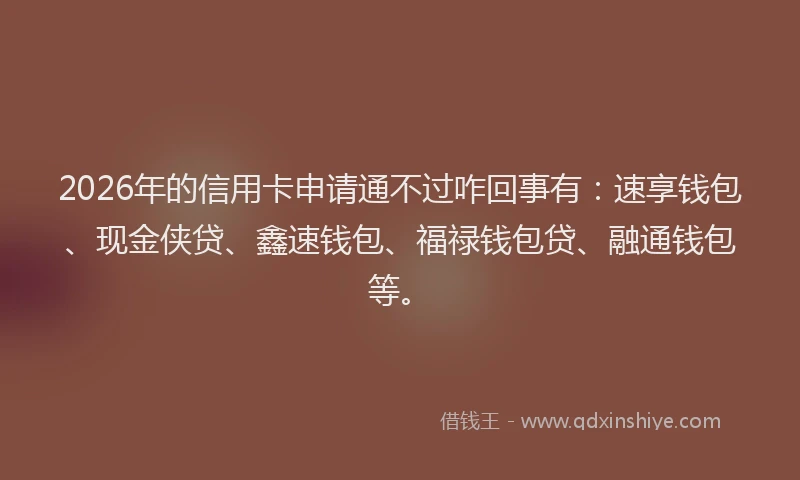 2026年的信用卡申请通不过咋回事有：速享钱包、现金侠贷、鑫速钱包、福禄钱包贷、融通钱包等。