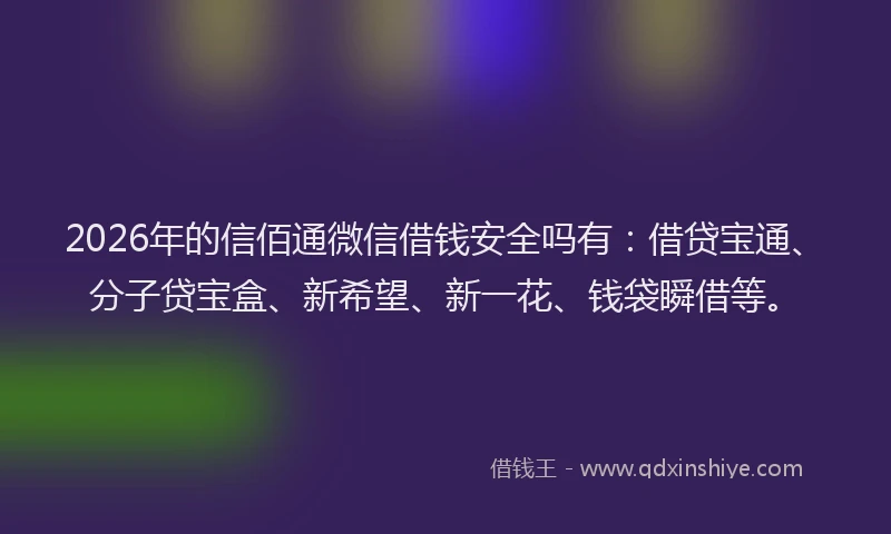2026年的信佰通微信借钱安全吗有：借贷宝通、分子贷宝盒、新希望、新一花、钱袋瞬借等。
