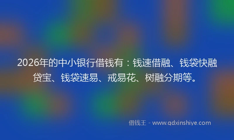 2026年的中小银行借钱有：钱速借融、钱袋快融贷宝、钱袋速易、戒易花、树融分期等。