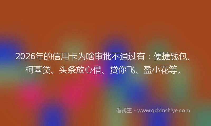 2026年的信用卡为啥审批不通过有：便捷钱包、柯基贷、头条放心借、贷你飞、盈小花等。