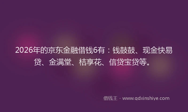 2026年的京东金融借钱6有：钱鼓鼓、现金快易贷、金满堂、桔享花、信贷宝贷等。