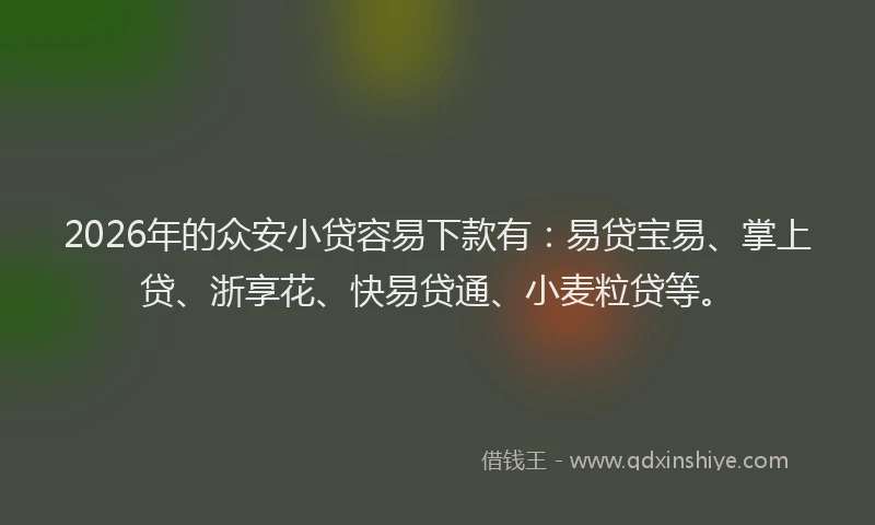 2026年的众安小贷容易下款有：易贷宝易、掌上贷、浙享花、快易贷通、小麦粒贷等。